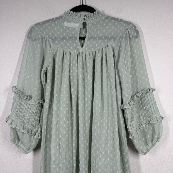 Zara Kids Girls Soft Green Swiss Dot Short Sleeve Ruffle Tiered Dress Size 10 - Picture 7 of 8